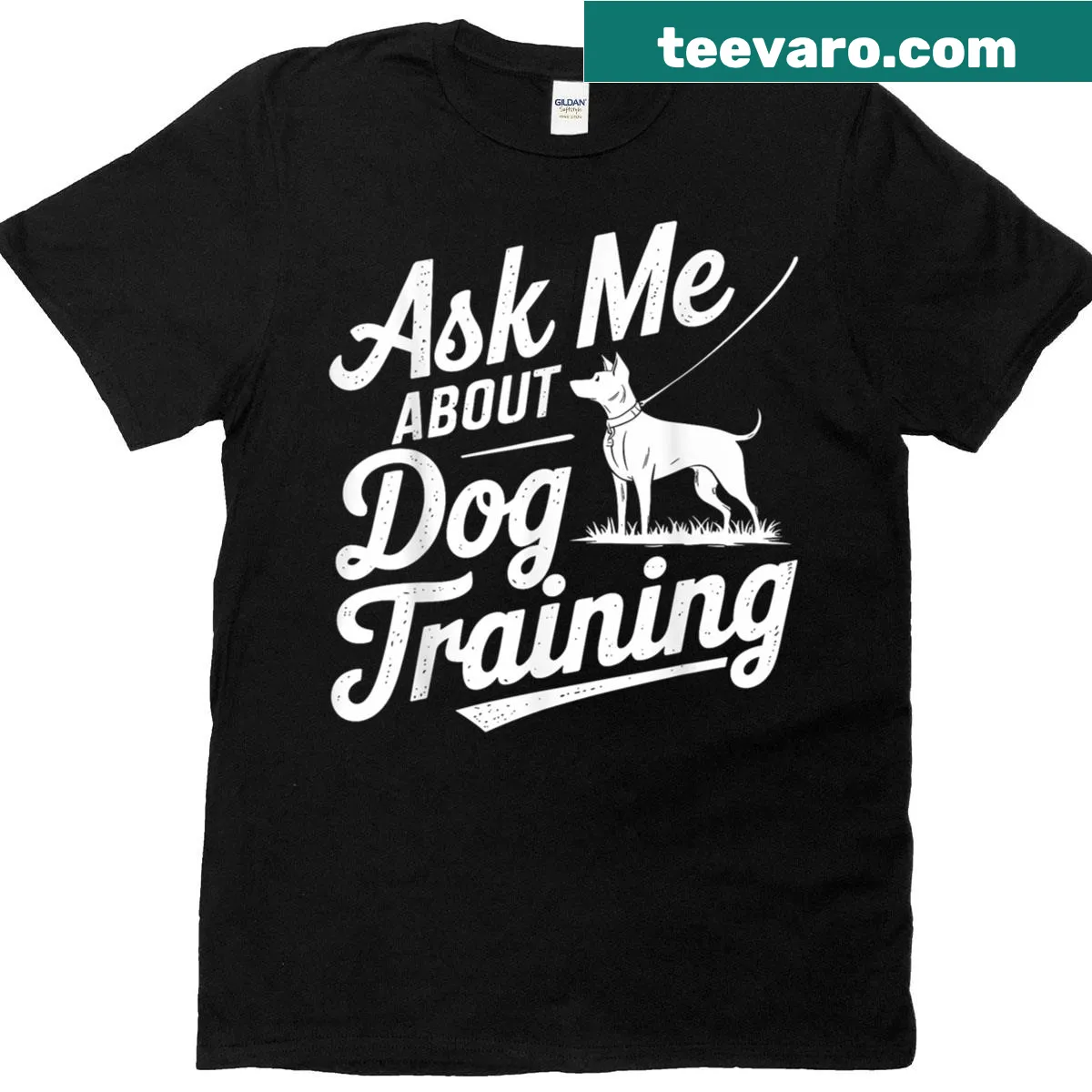 Funny shirt that says 'Ask About Dog Training' with playful typography. — on a men's t-shirt