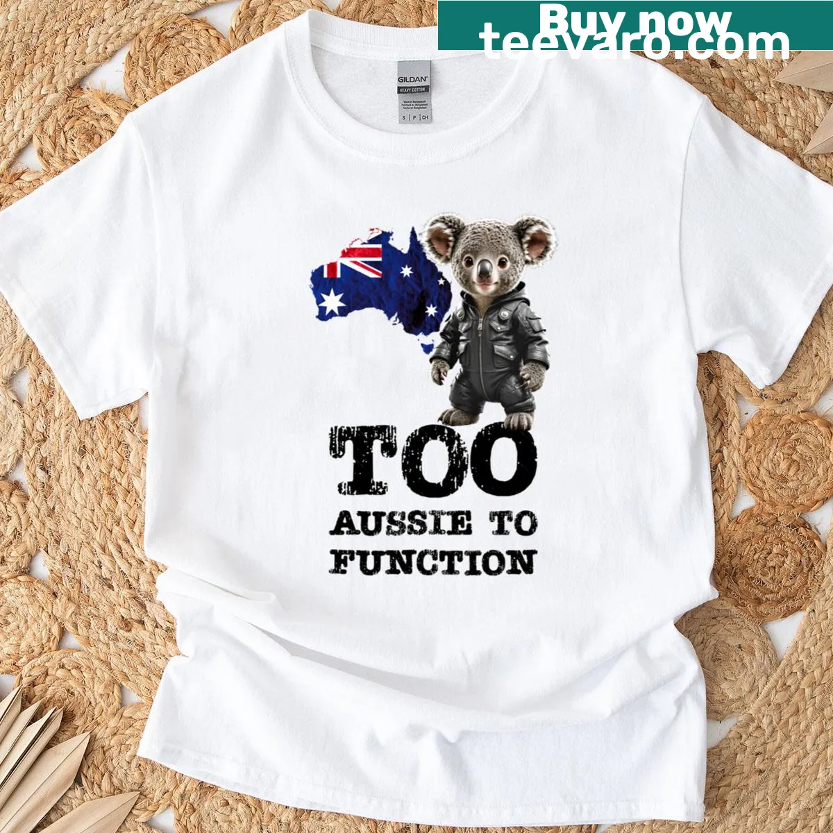 Text graphic T-shirt stating 'Proud To Be Australian' — on a men's t-shirt