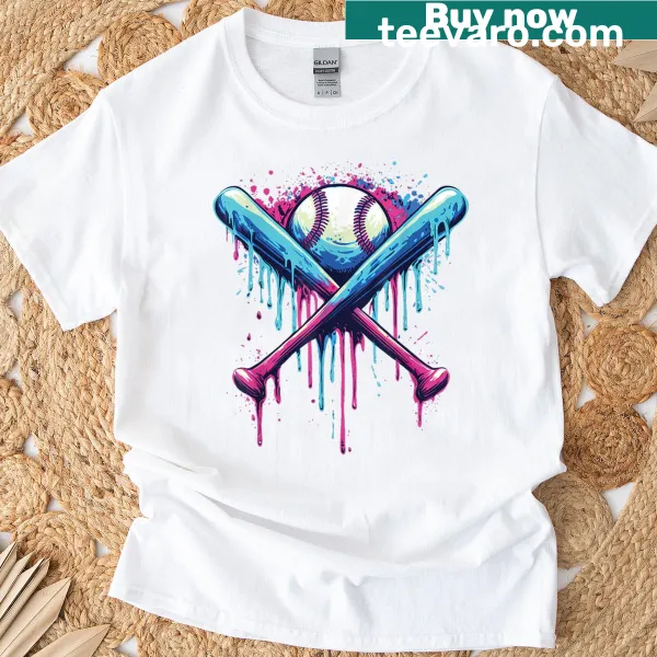 Funny graphic T-shirt with a dripping baseball bat design