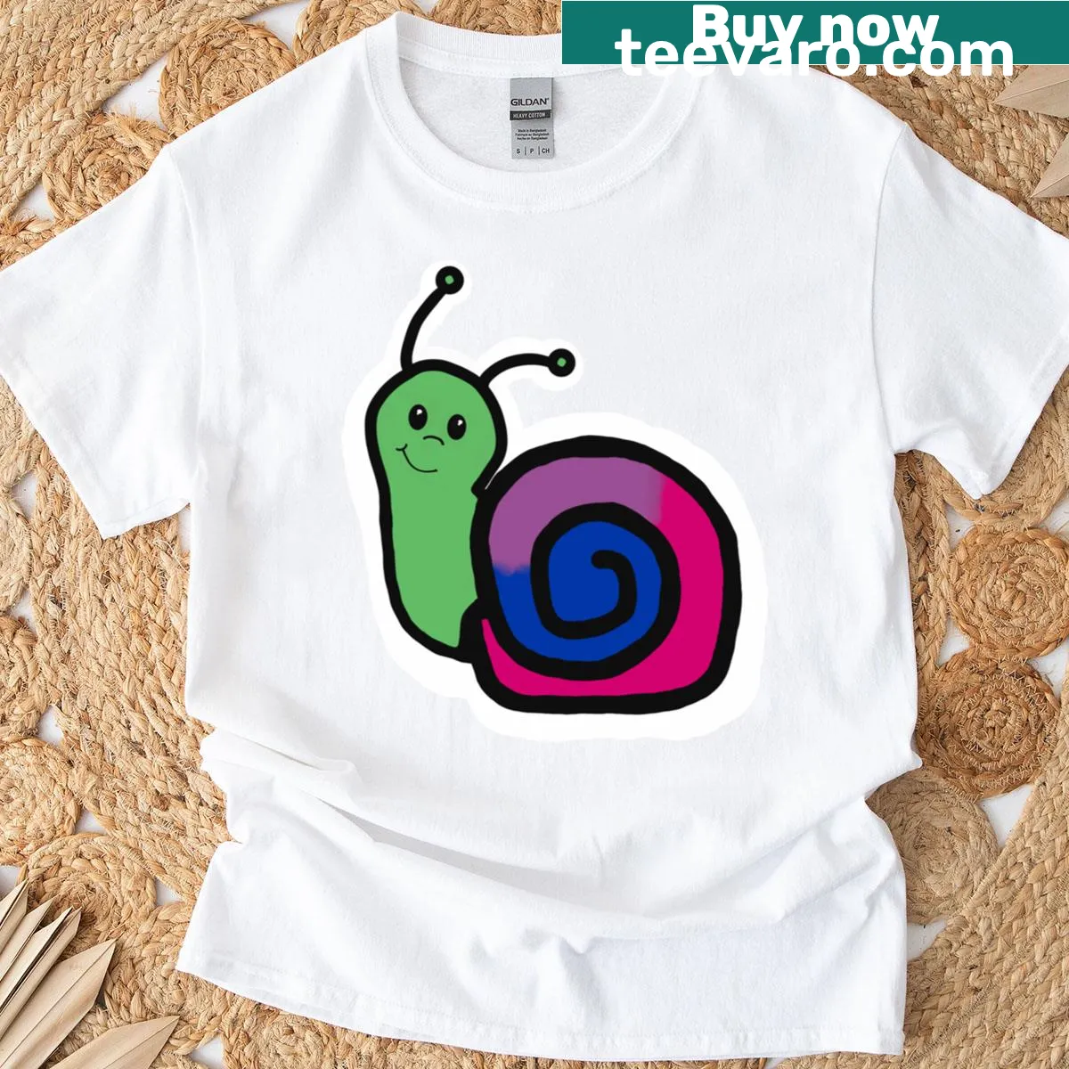 Cartoon snail with Bi Pride colors on a t-shirt — on a men's t-shirt