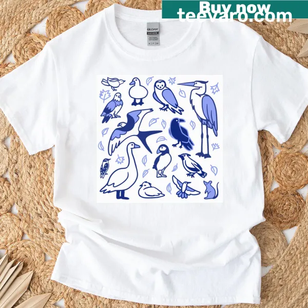 Illustrated birdwatching design on a t-shirt