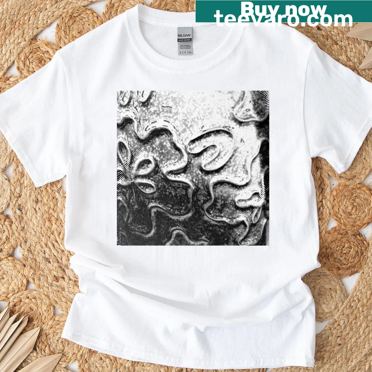 Abstract black and white patterned t-shirt — on a men's t-shirt