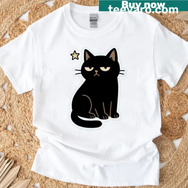 Playful black cat graphic on active T-shirt