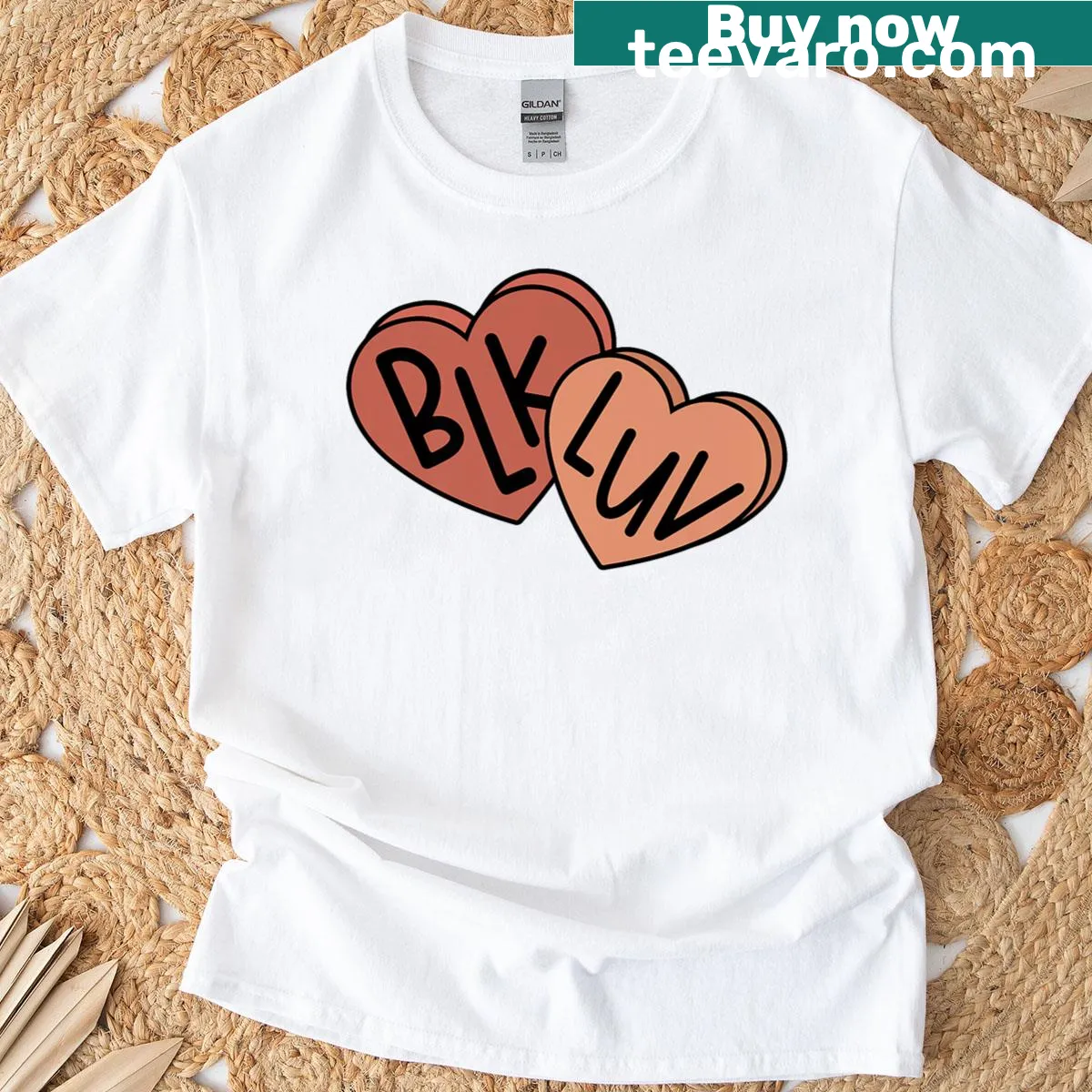 Candy heart graphic T-shirt celebrating Black Love — on a men's t-shirt