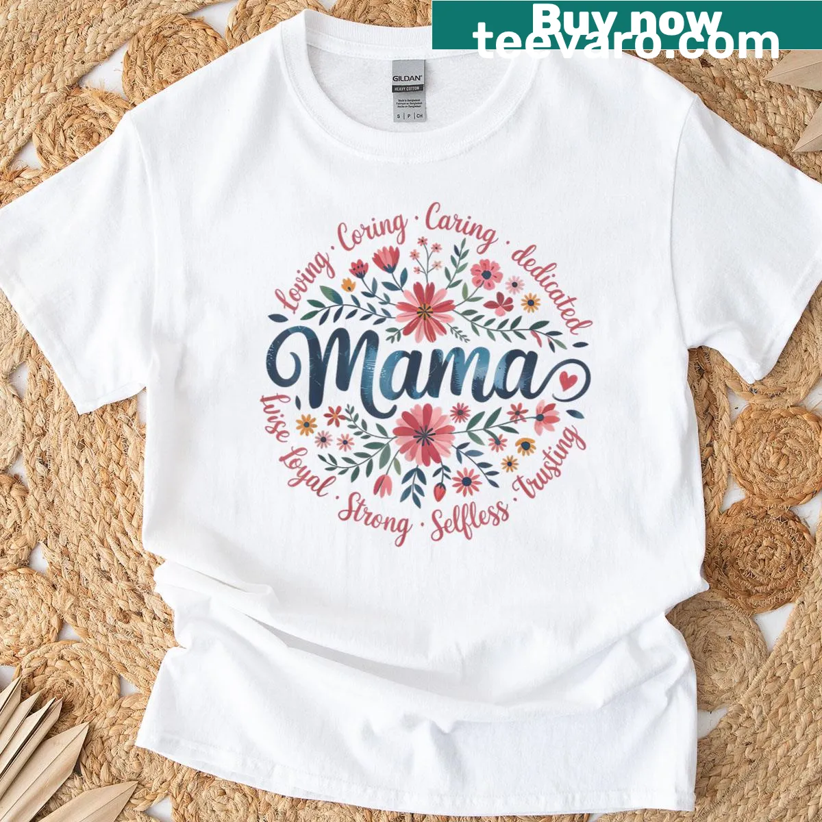 Floral t-shirt with the word 'Mama' in artistic design — on a men's t-shirt