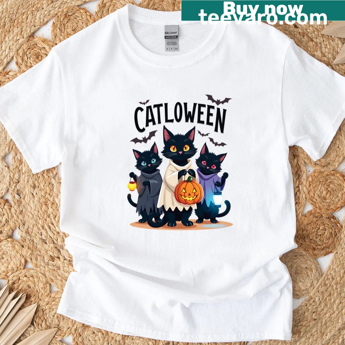 Cute spooky Halloween cat graphic on a kids t-shirt — on a men's t-shirt