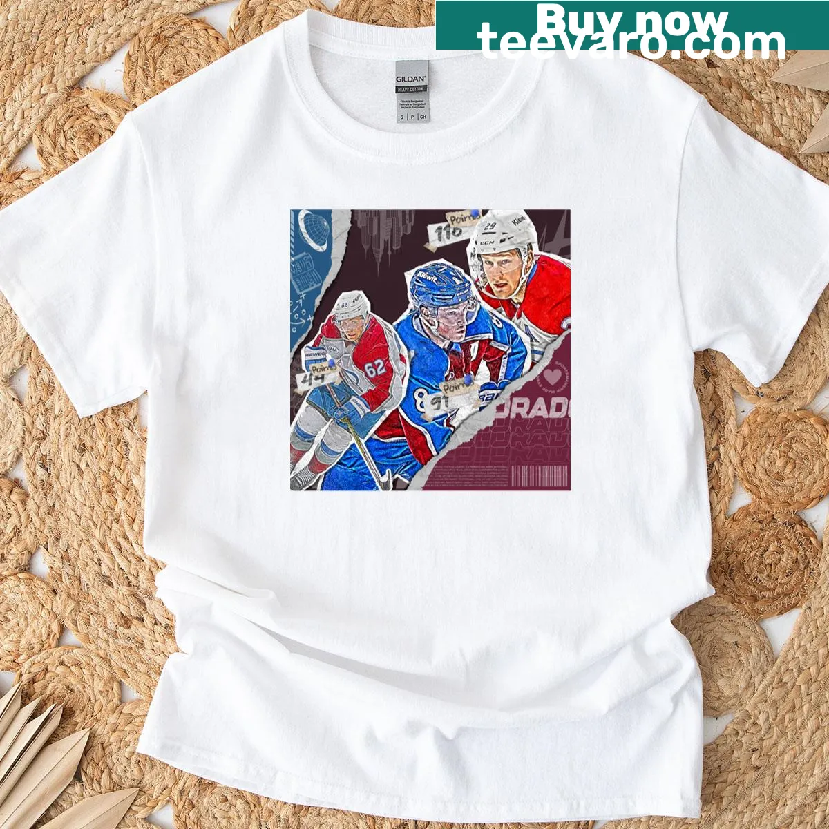 T-shirt featuring Colorado hockey team squad design emblem — on a men's t-shirt