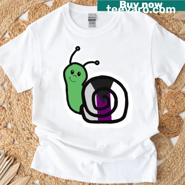 T-shirt featuring a demisexual pride snail graphic