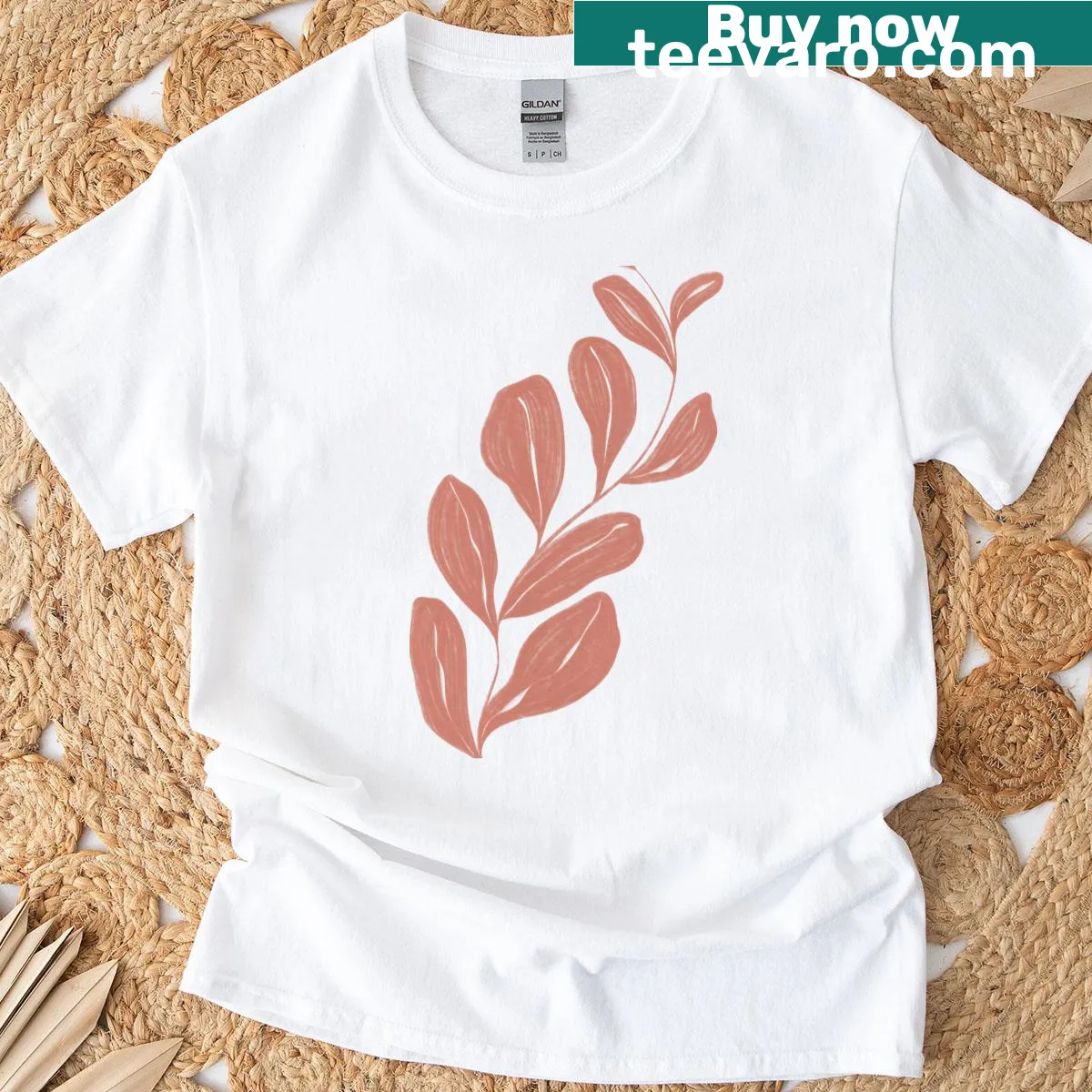Abstract leaf pattern graphic in a boho aesthetic style — on a men's t-shirt