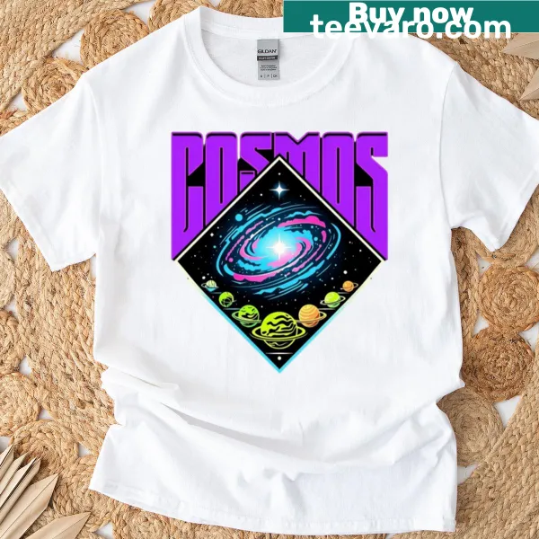 Celestial design t-shirt featuring stars and planets