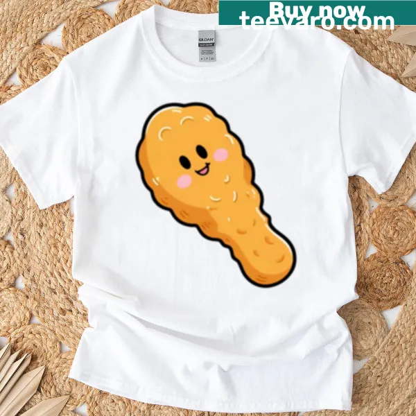 Kawaii smiling fried chicken drumstick graphic on a cute t-shirt