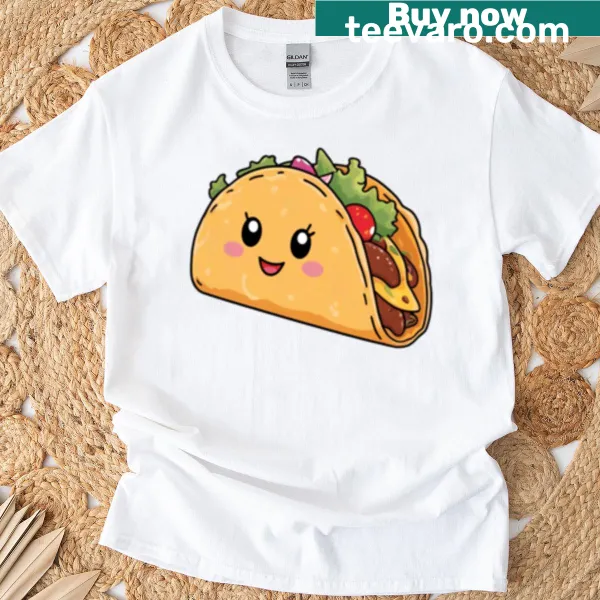 Kawaii taco t-shirt with a happy smiling face graphic
