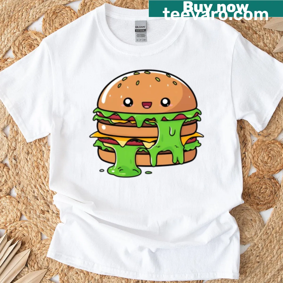 Cute smiling zombie hamburger graphic on kids t-shirt — on a men's t-shirt