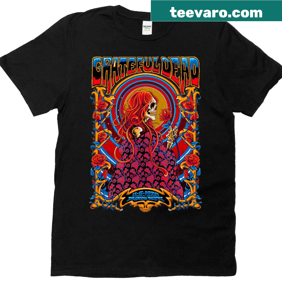 Vintage T-shirt featuring a psychedelic skeleton design. — on a men's t-shirt