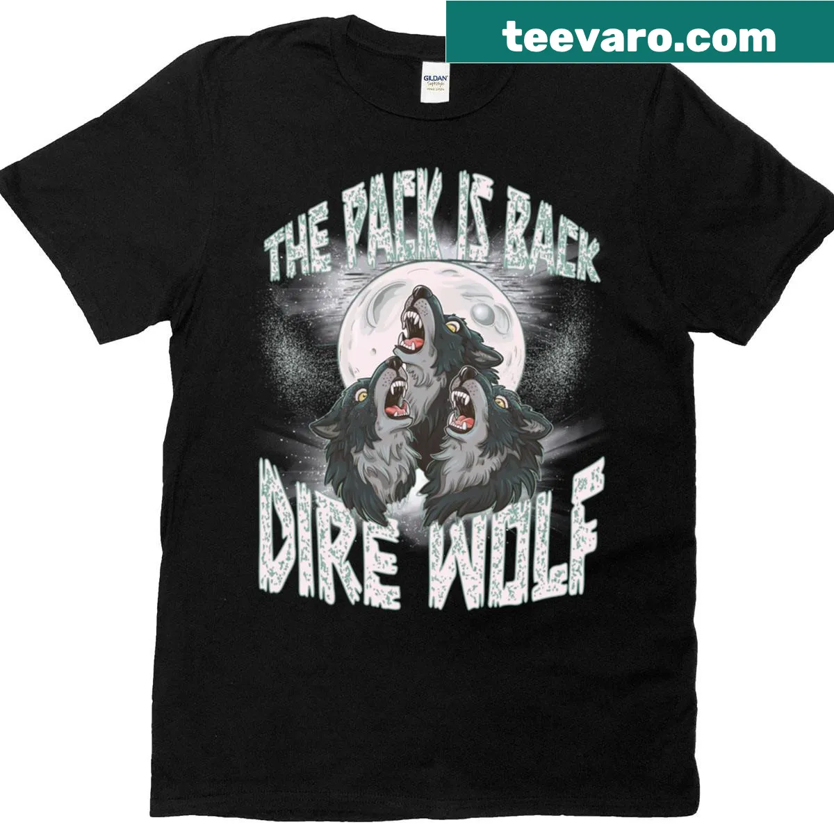 Silhouette T-shirt featuring a dire wolf with a survival theme — on a men's t-shirt