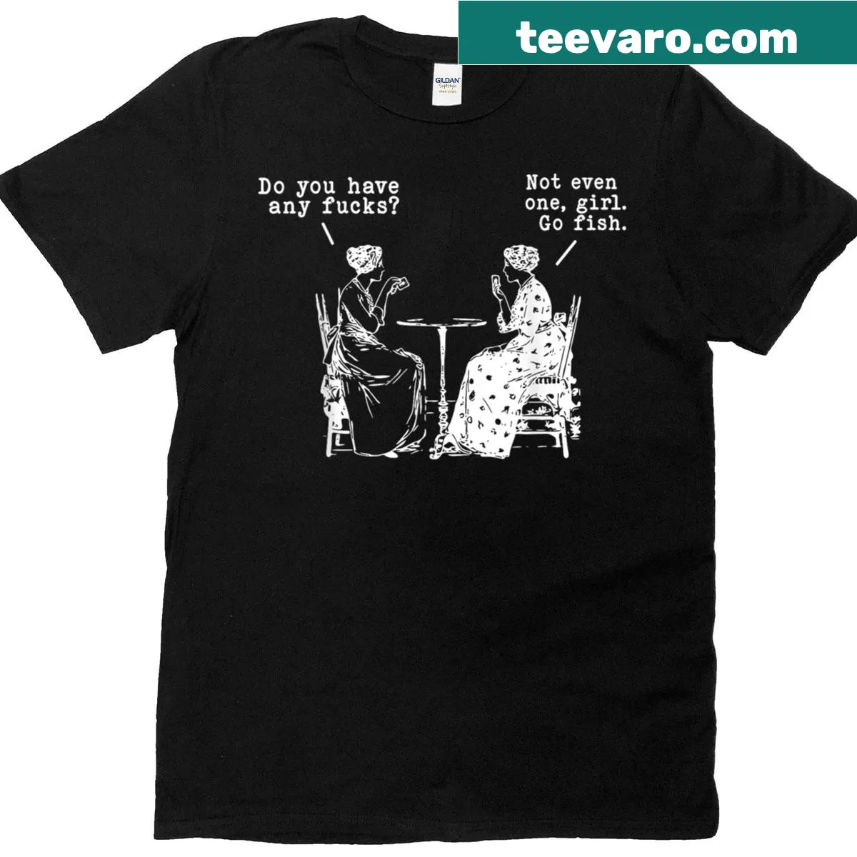 Funny women's T-shirt with Go Fish card game phrase — on a men's t-shirt