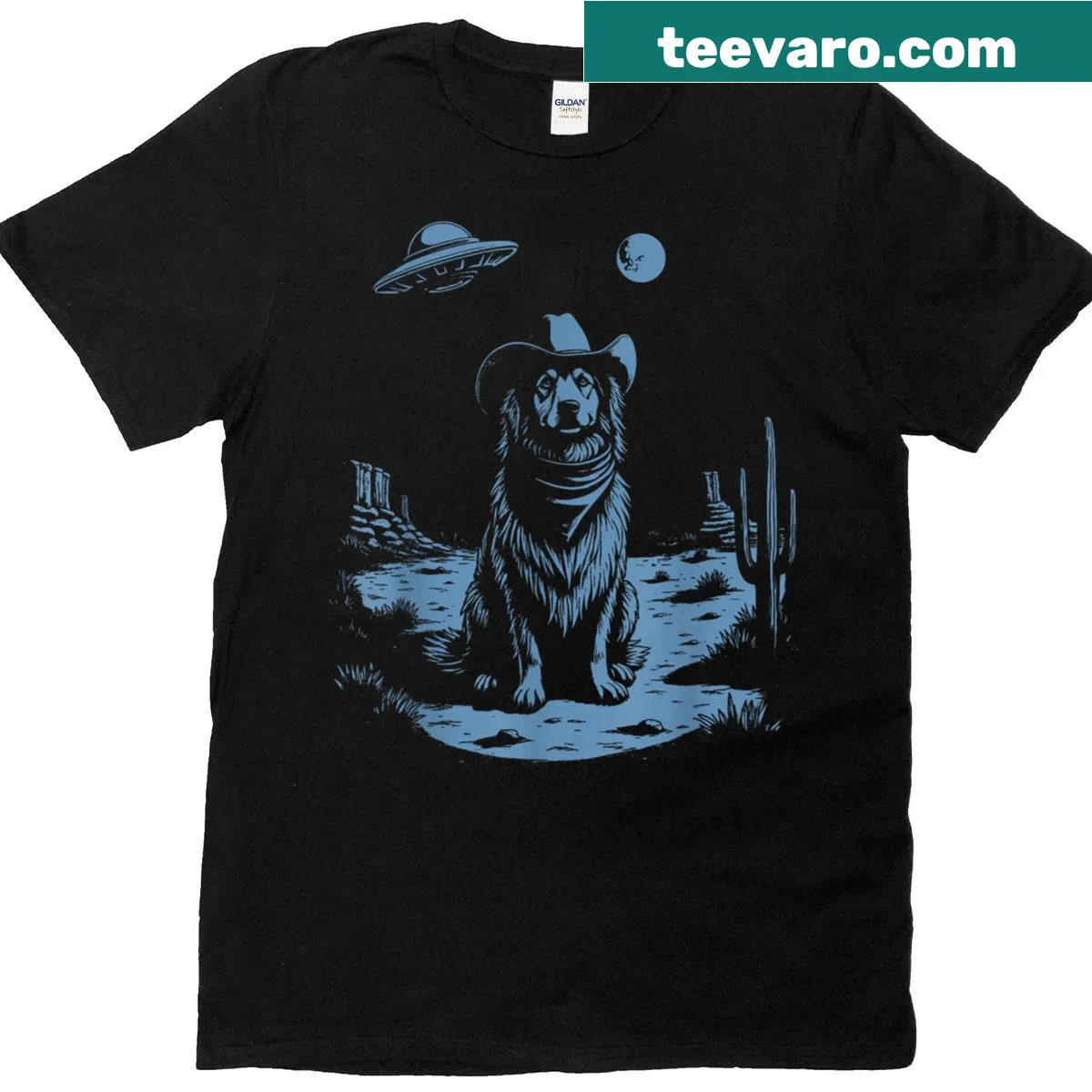 Vintage-style T-shirt featuring an Australian Shepherd and cowboy theme — on a men's t-shirt