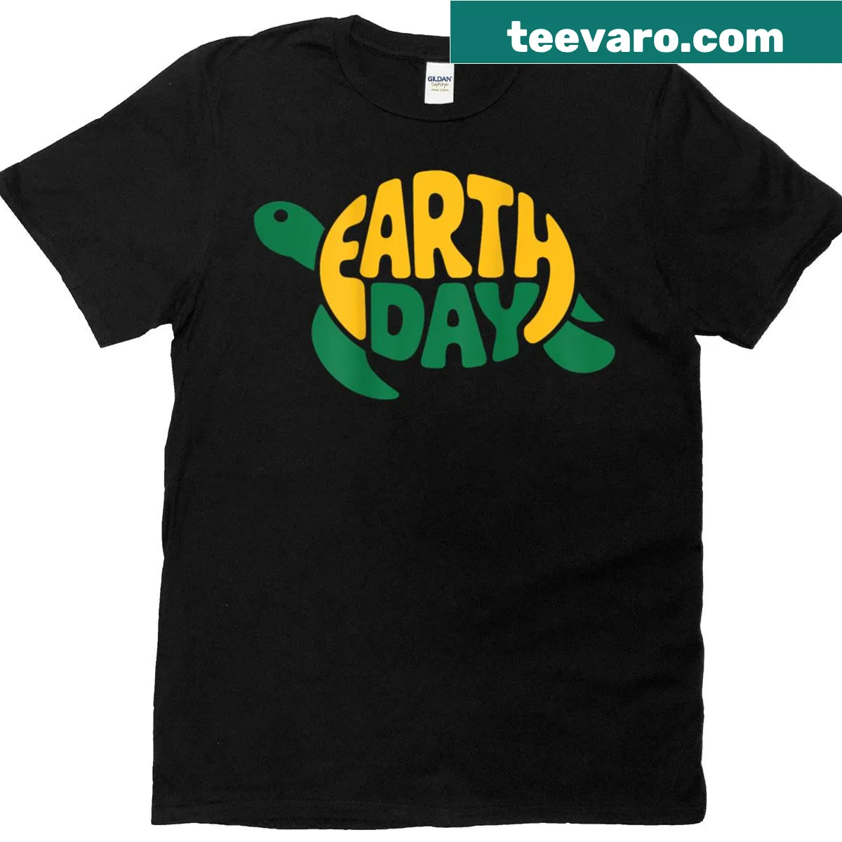 Cute Earth illustration with floral details and turtle graphic on a t-shirt — on a men's t-shirt
