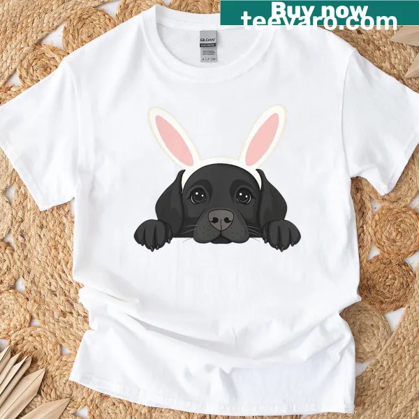 Labrador Retriever wearing bunny ears for Easter illustration