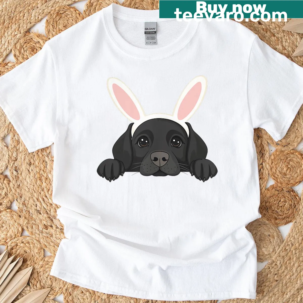 Labrador Retriever wearing bunny ears for Easter illustration — on a men's t-shirt