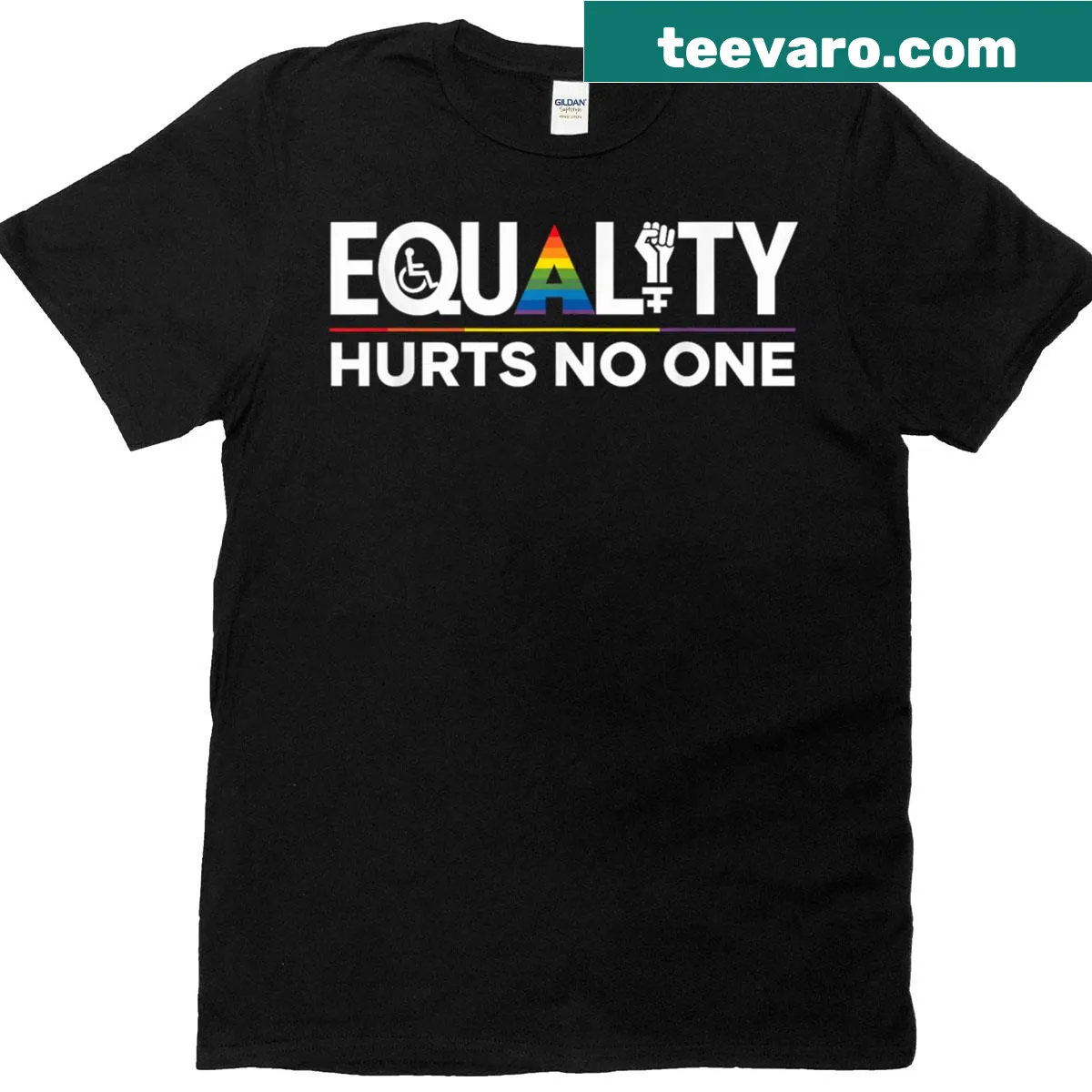 Impactful T-shirt with 'Equality Hurts No One' text — on a men's t-shirt