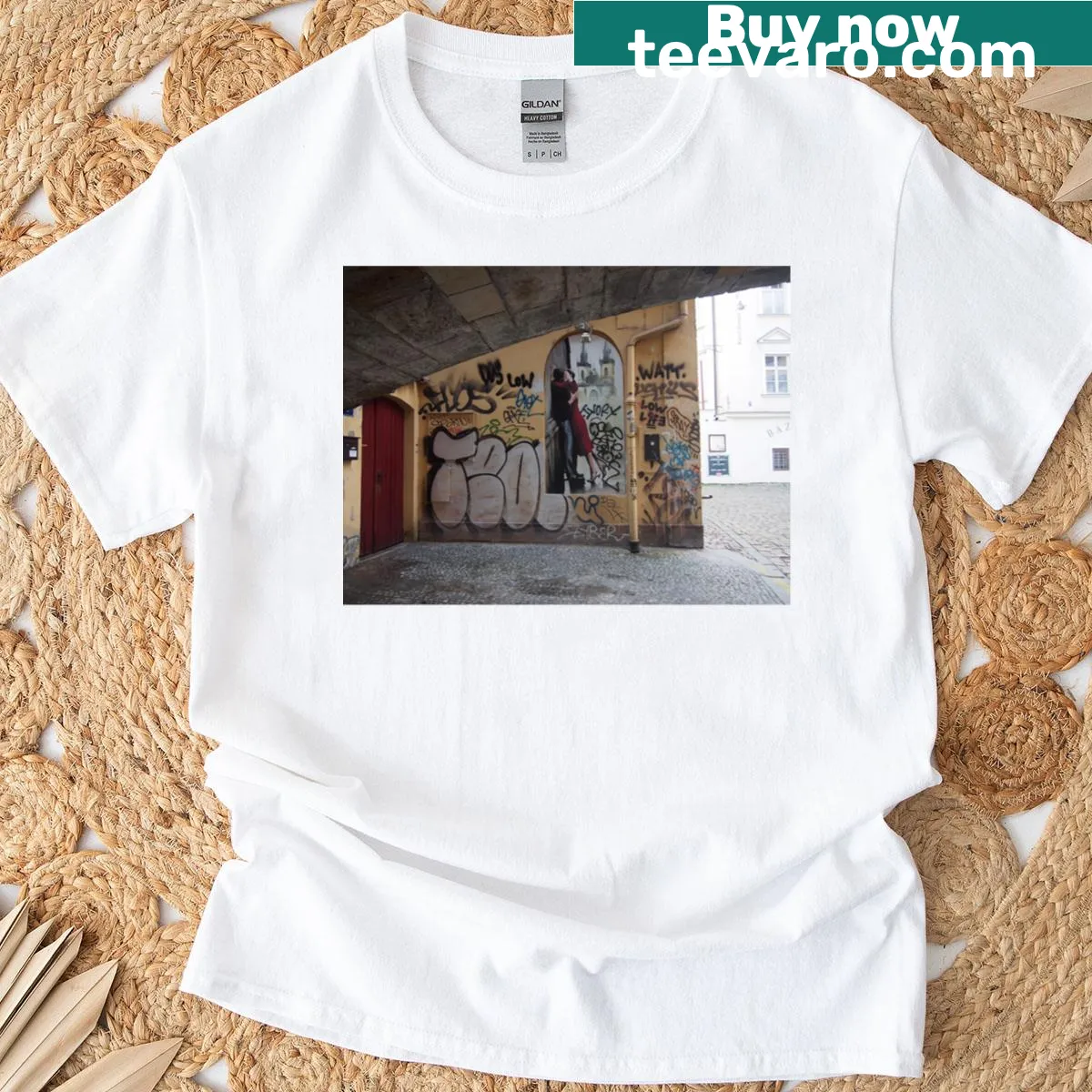 Urban street art inspired typography design on T-shirt — on a men's t-shirt