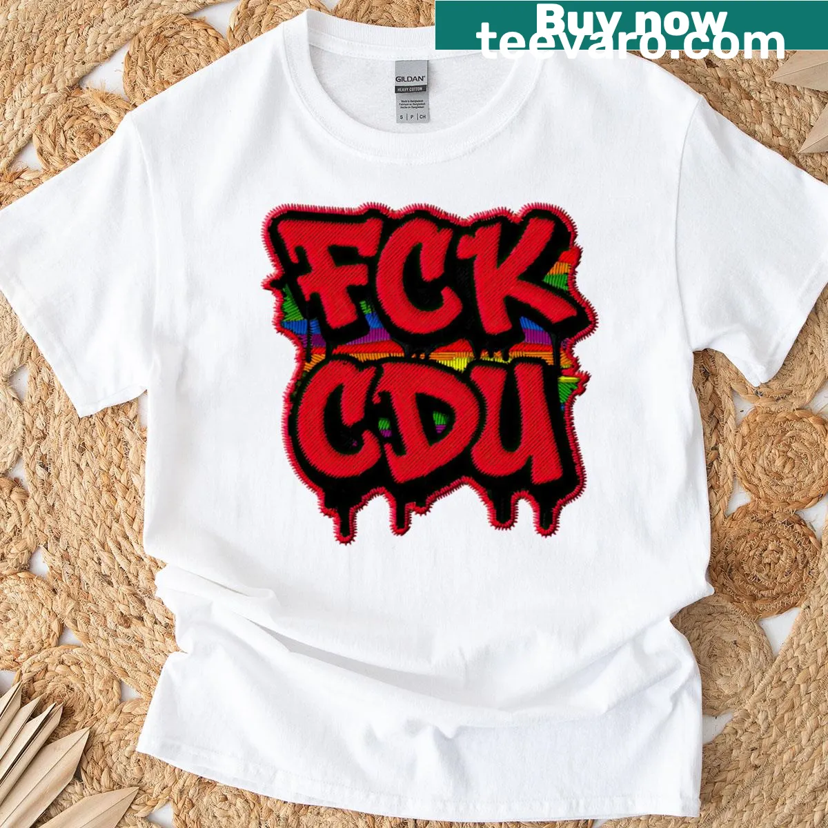 Fck Cdu faux embroidery design on T-shirt — on a men's t-shirt