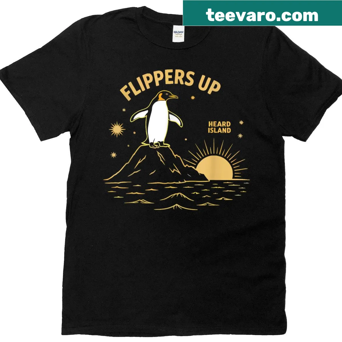 Illustrative t-shirt featuring Heard Island's wildlife — on a men's t-shirt