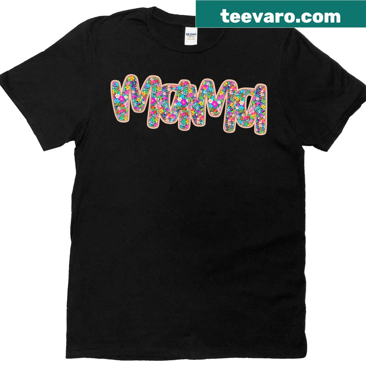 Retro floral design T-shirt with 'Mama' text for Mother's Day. — on a men's t-shirt