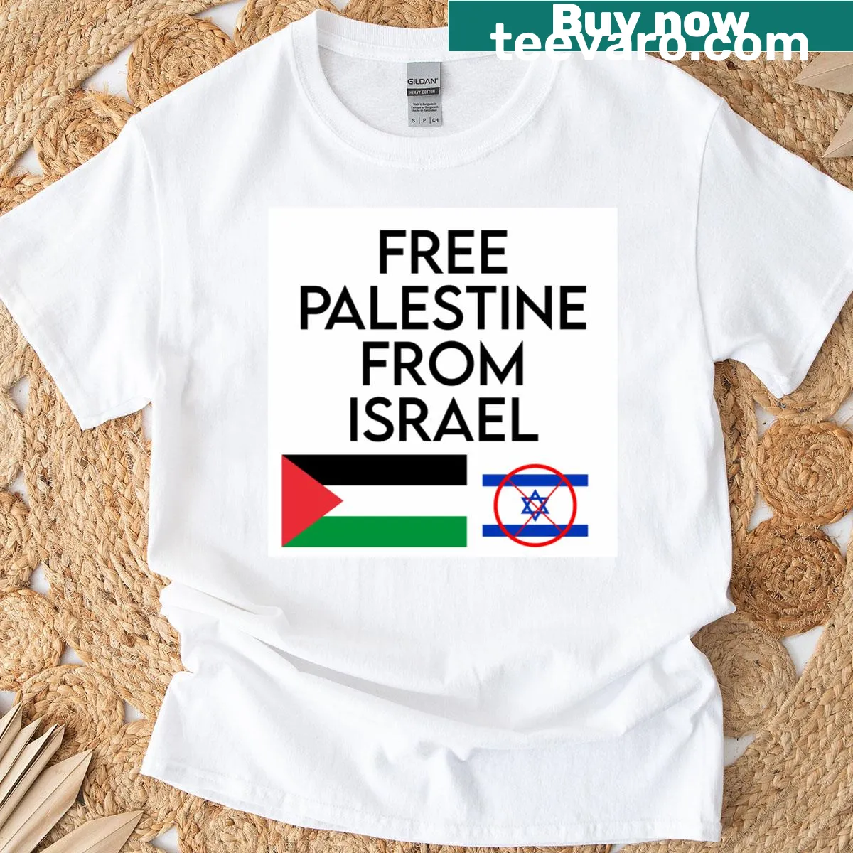 T-shirt with a peace message regarding Palestine and Israel. — on a men's t-shirt