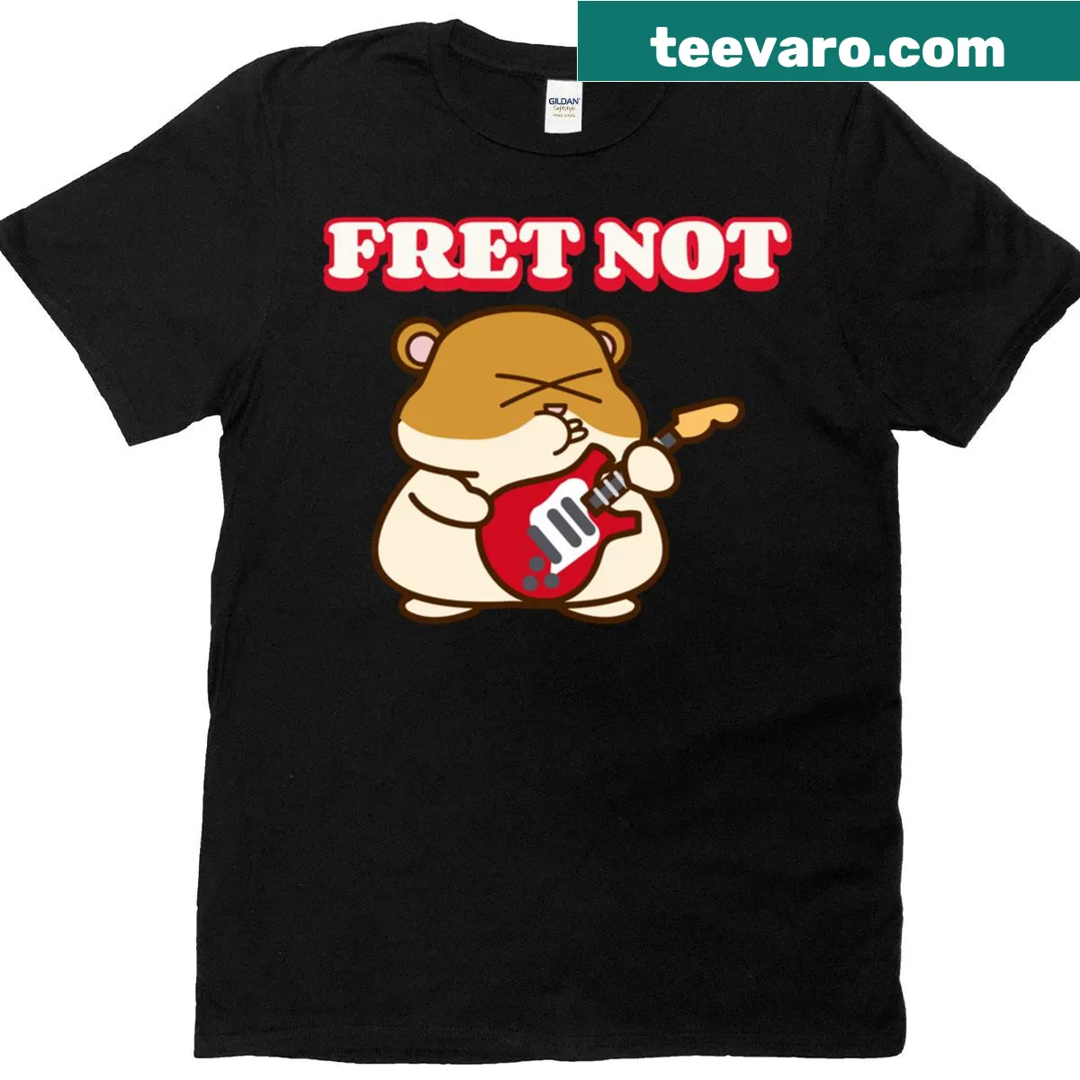 Funny 'Fret Not' graphic t-shirt for musicians — on a men's t-shirt