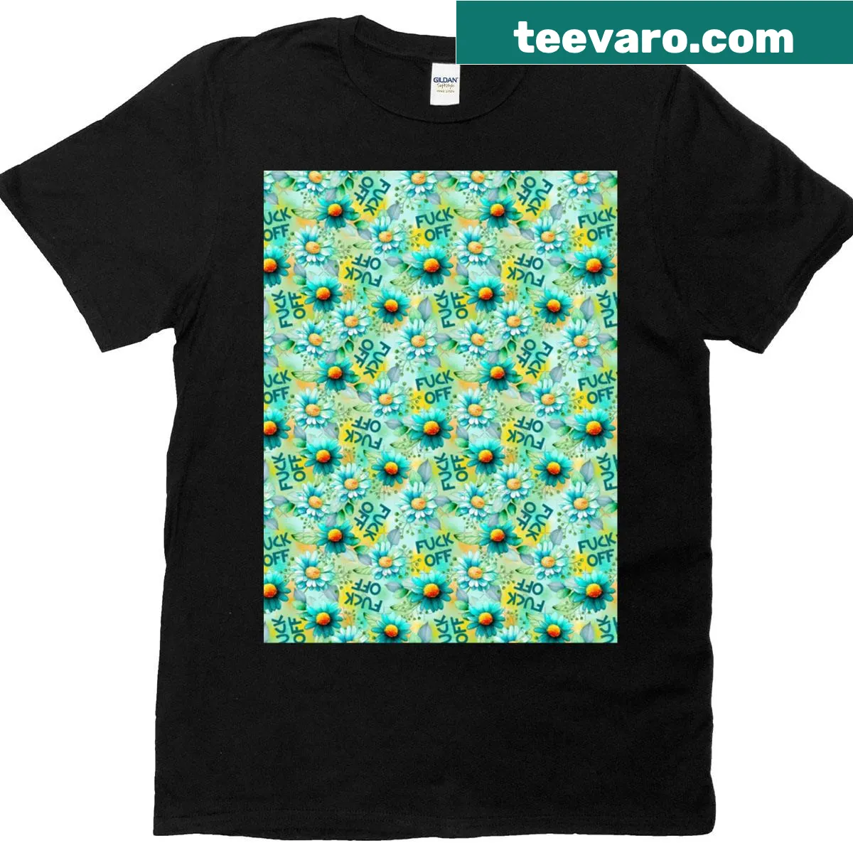 Floral graphic design with the phrase Fuck Off. — on a men's t-shirt