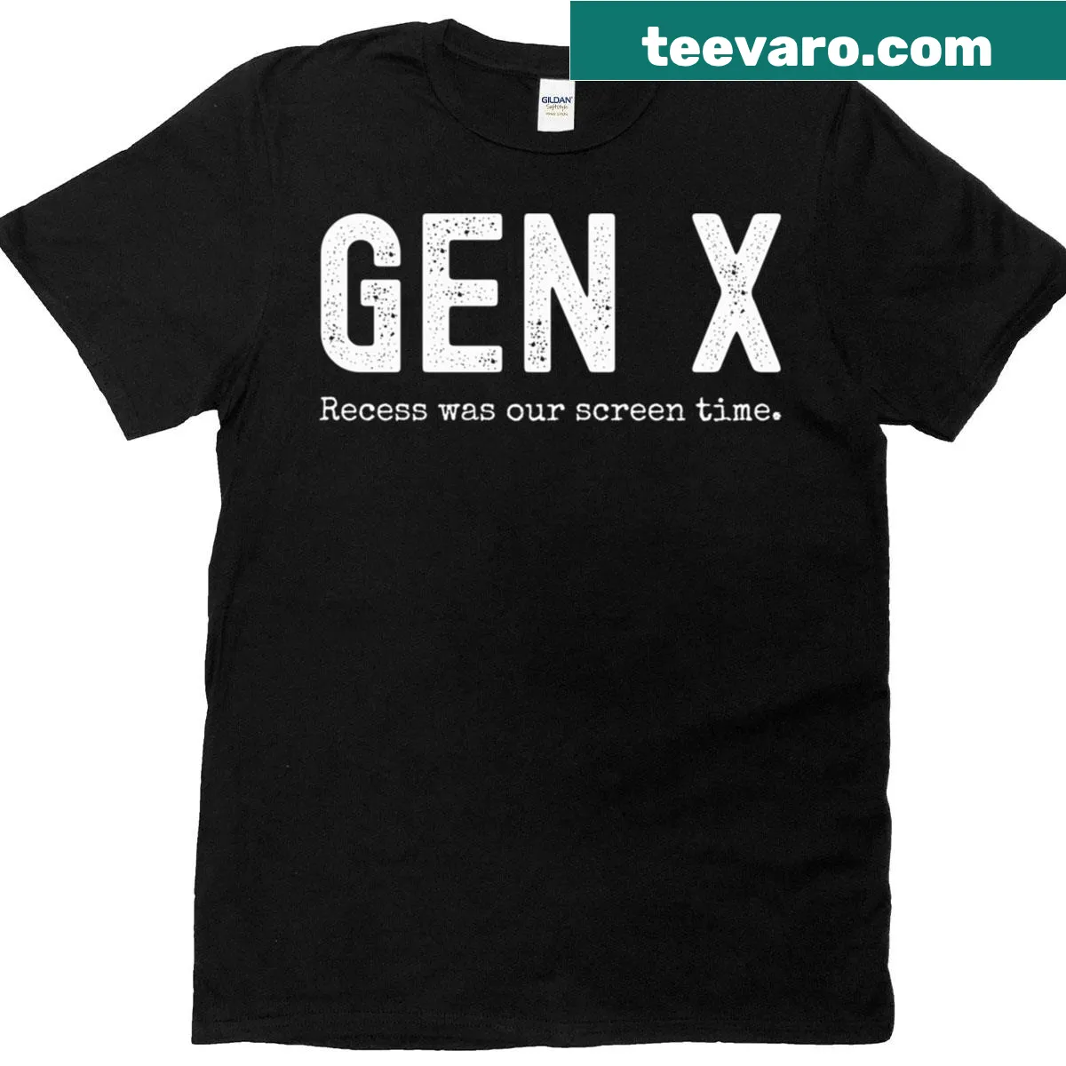 Funny Generation X t-shirt with the saying 'Recess Was Our Screentime' — on a men's t-shirt