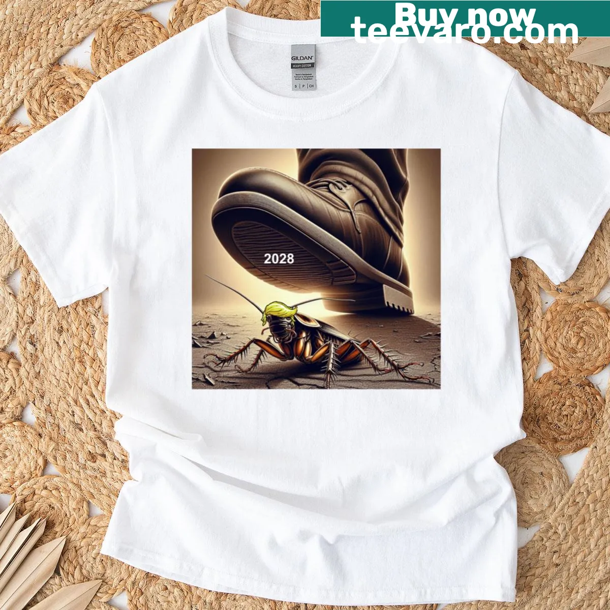 Humorous T-shirt featuring a cockroach character named Trump — on a men's t-shirt