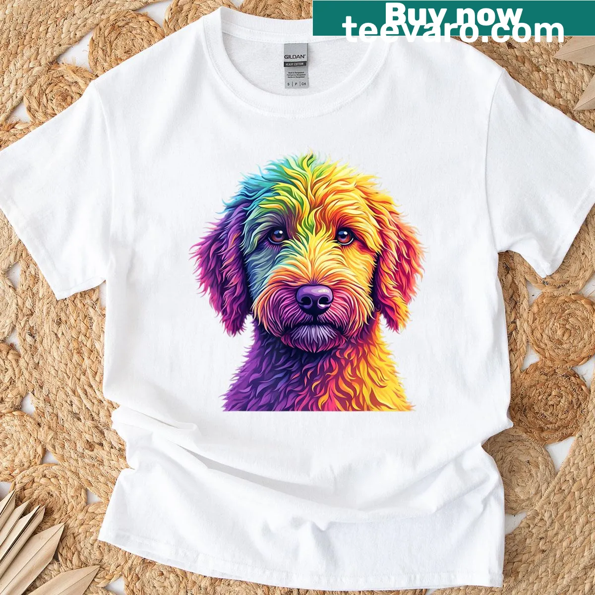 Goldendoodle face graphic on T-shirt for dog lovers — on a men's t-shirt
