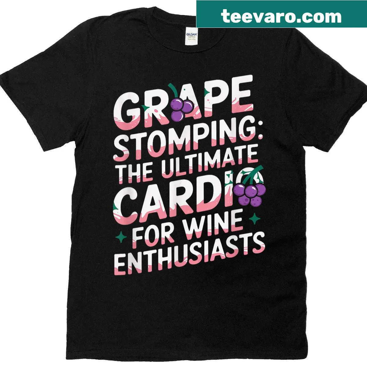 Funny wine-themed T-shirt about grape stomping as cardio — on a men's t-shirt