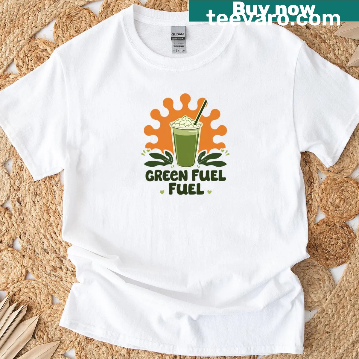 Playful matcha cup graphic on t-shirt — on a men's t-shirt