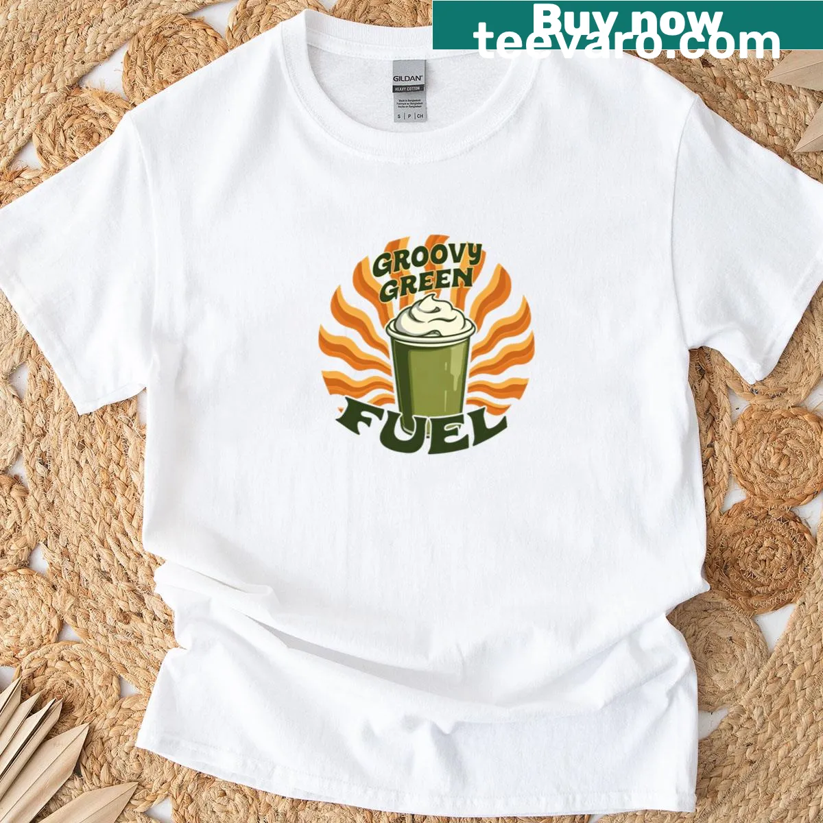 Retro matcha vibes graphic on a T-shirt — on a men's t-shirt