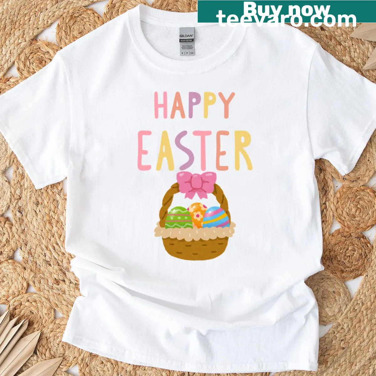 Cute T-shirt with an illustration of an Easter basket and colorful eggs — on a men's t-shirt