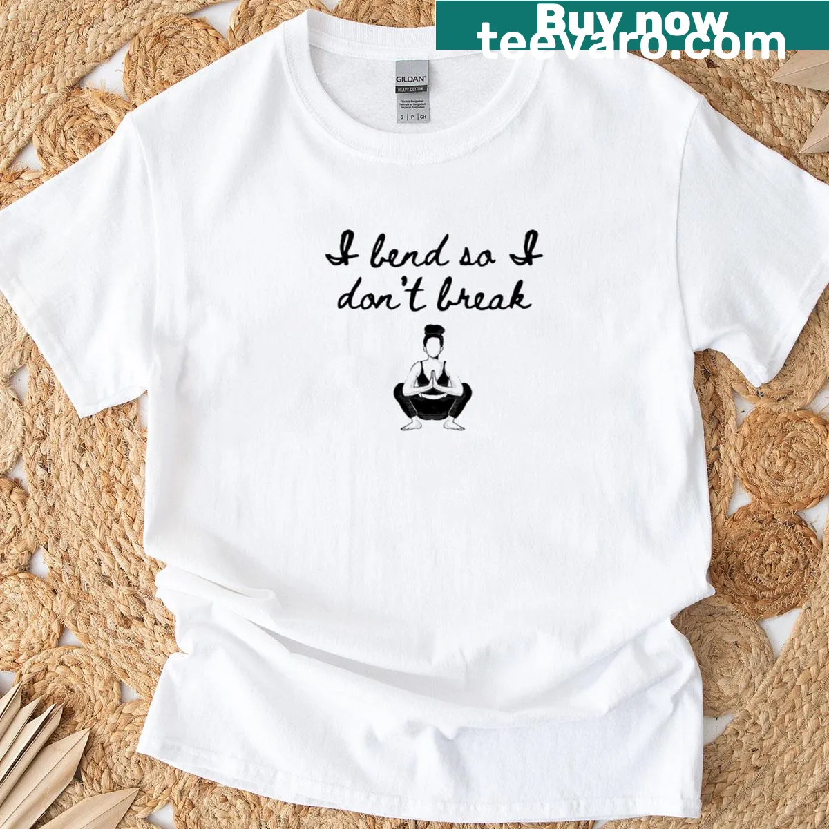 Inspirational yoga t-shirt with text 'I Bend So I Don’t Break' — on a men's t-shirt