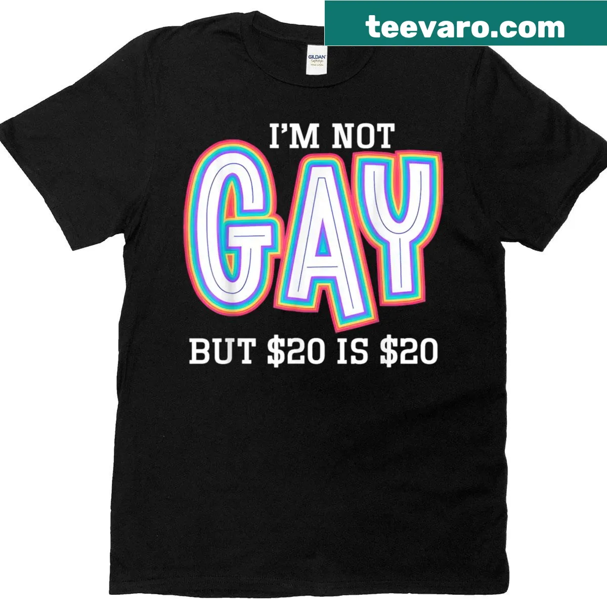 T-shirt with the phrase 'I'm Not Gay But 20 Is 20' and American flag — on a men's t-shirt