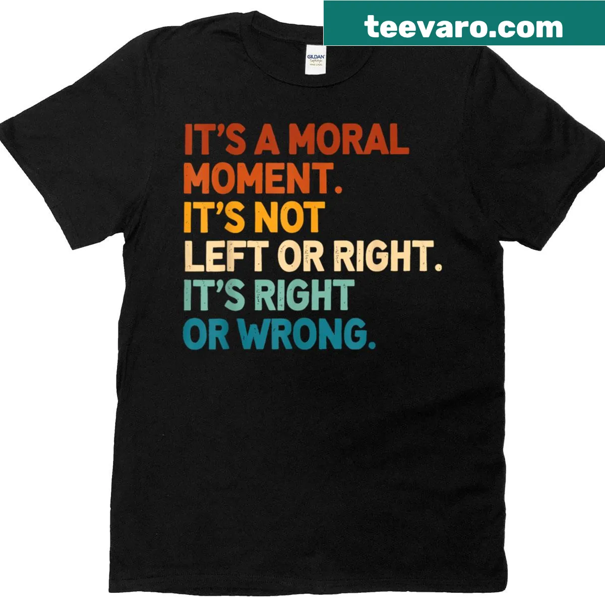 T-shirt with text 'It's Not Left or Right, It's Right or Wrong' for moral discussions — on a men's t-shirt