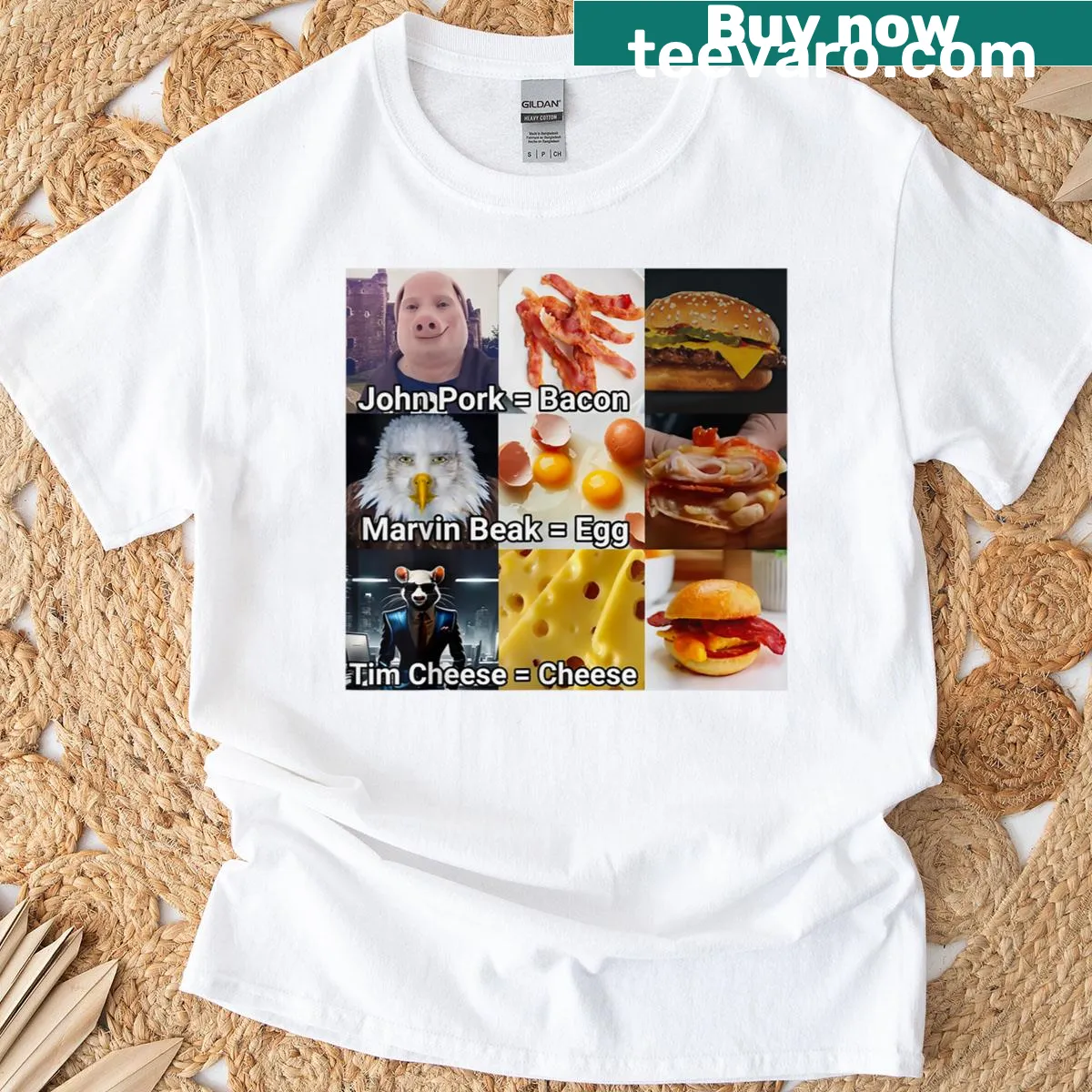 Humorous John Pork T-shirt featuring a breakfast-themed graphic — on a men's t-shirt