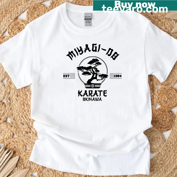 T-shirt featuring the black logo of Miyagi-do karate