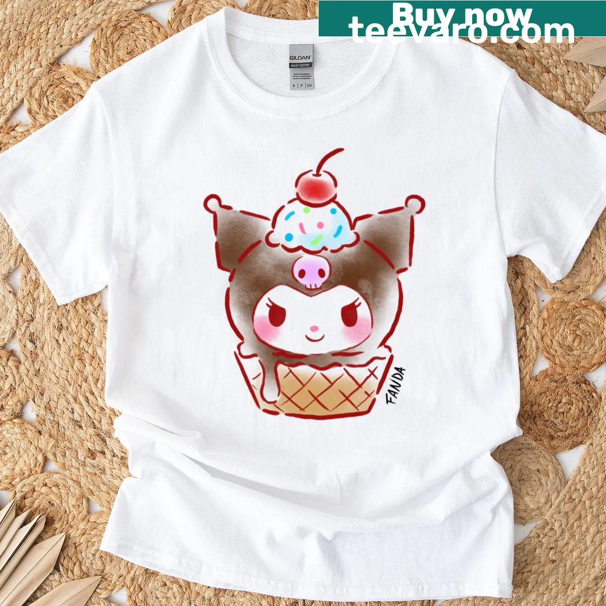 Cute Kuromi T-shirt with candy-themed illustration — on a men's t-shirt