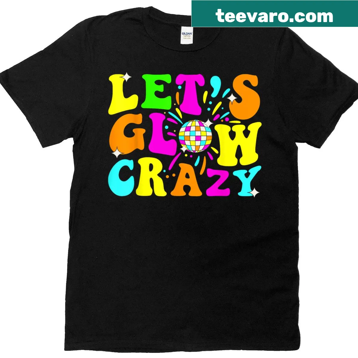Fun party-themed T-shirt with a glowing design for team gatherings. — on a men's t-shirt