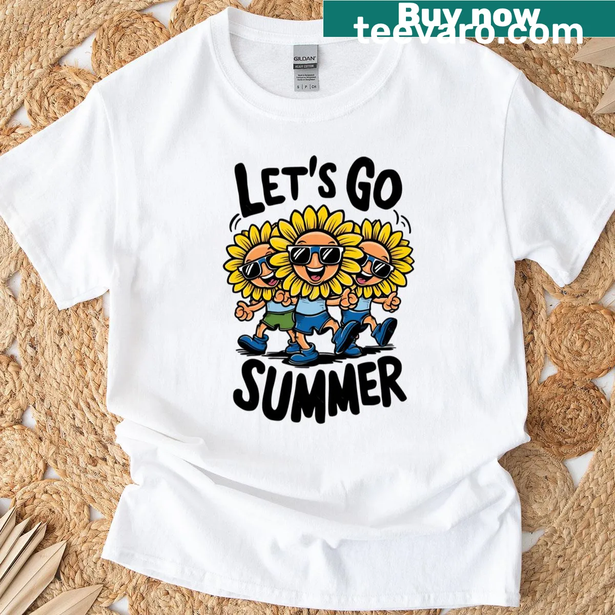 Summer-themed t-shirt with fun sunny vibes design — on a men's t-shirt