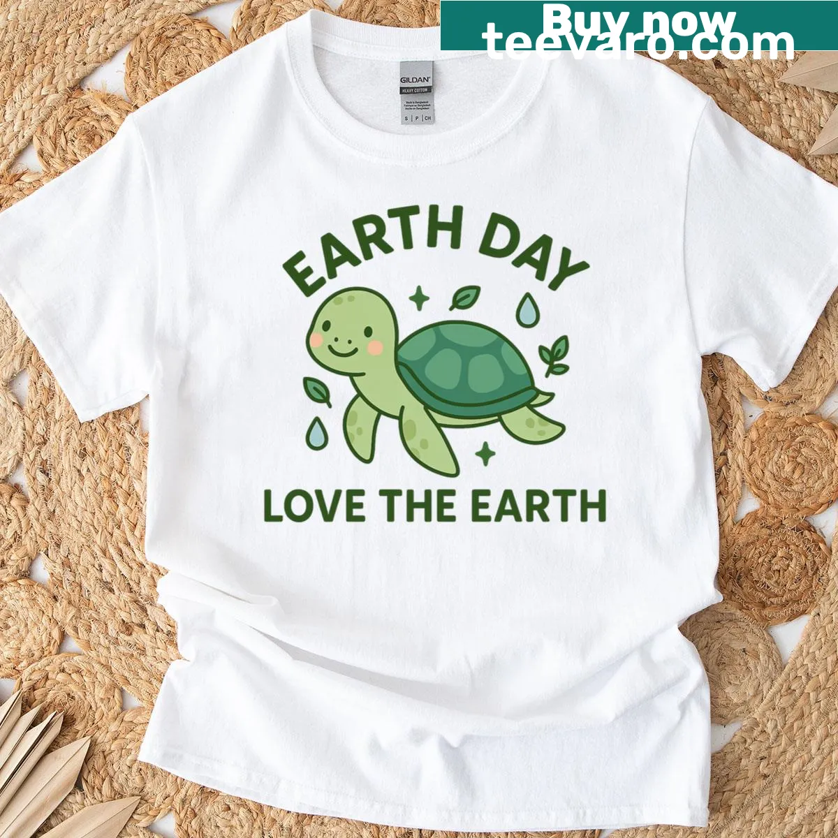 Illustrated sea turtle design promoting love for the Earth. — on a men's t-shirt
