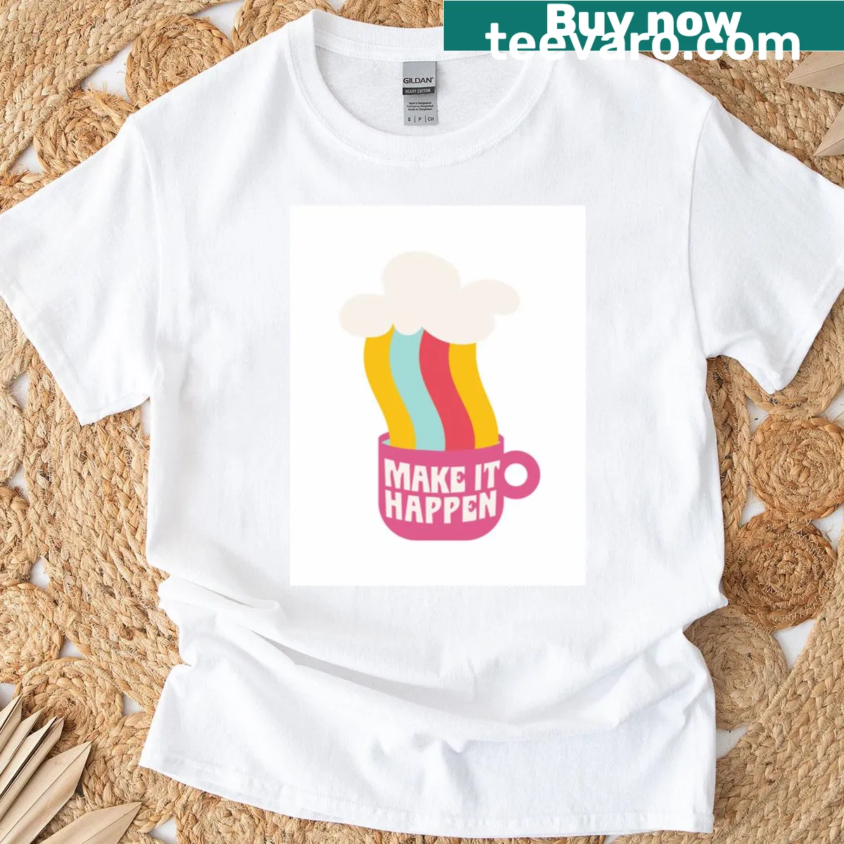 Motivational T-shirt with text saying Make It Happen — on a men's t-shirt