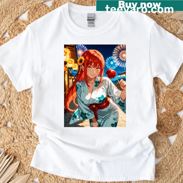 Makima in yukata graphic T-shirt inspired by anime